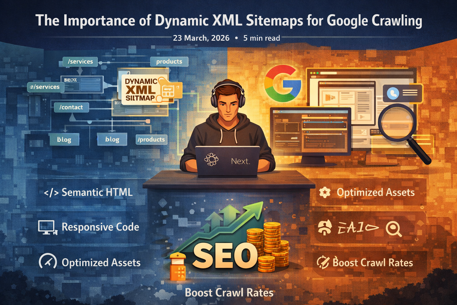The Importance of Dynamic XML Sitemaps for Google Crawling The Importance of Dynamic XML Sitemaps for Google Crawling - Written by Uday K. Jasani, Senior Next.js & React Developer