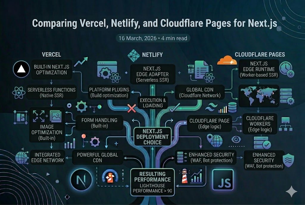 Comparing Vercel, Netlify, and Cloudflare Pages for Next.js Comparing Vercel, Netlify, and Cloudflare Pages for Next.js - Written by Uday K. Jasani, Senior Next.js & React Developer